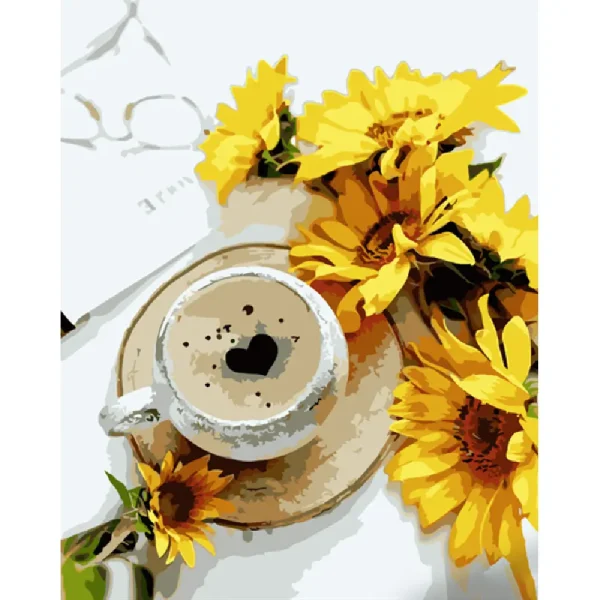 Pictura pe numere "Cafea cu floarea soarelui" 40x50 cm (fara cutie)(GS1031)(50197)