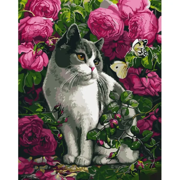 Pictura pe numere "Trandafiri si pisici" 40x50 cm (fara cutie)(GS1038)(50265)
