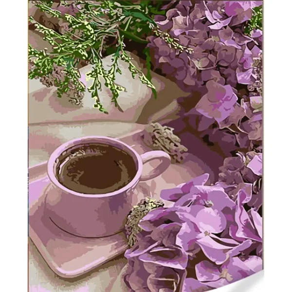 Pictura pe numere "Hortensii violet cu cafea" 40x50 cm (fara cutie)(GS1616)(73905)