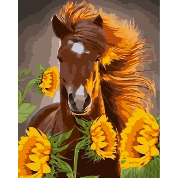 Pictura pe numere "Cal printre floarea soarelui" 40x50 cm (fara cutie)(GS975)(49641)