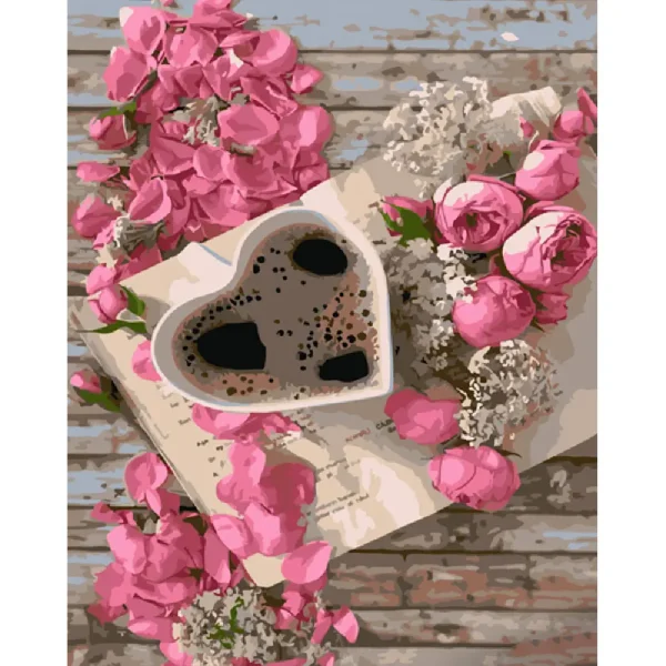 Pictura pe numere "Cafea cu trandafiri" 40x50 cm (fara cutie)(GS978)(49672)