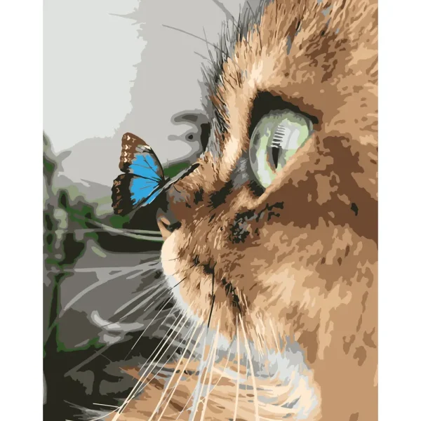 Pictura pe numere "Pisica cu fluture" (fara cutie) 40x50 cm (DY021)(35330)