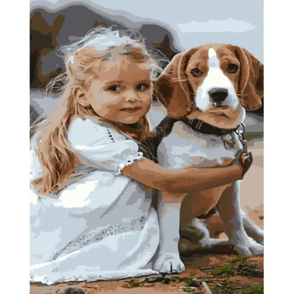 Pictura pe numere "Fata cu catelul" 40x50 cm (fara cutie)(GS915)(49047)