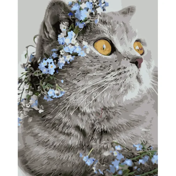 Pictura pe numere "Pisica Britanica in flori" 40x50 cm (fara cutie)(GS919)(49085)