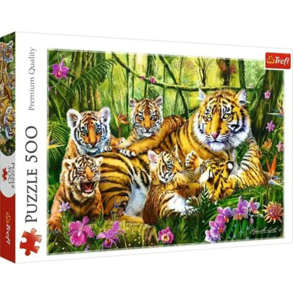 Puzzle 500 elemente "Familia de tigri"