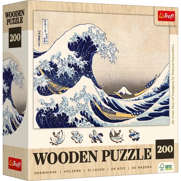 Puzzle din lemn 200elem."Marele Val de lângă Kanagawa"