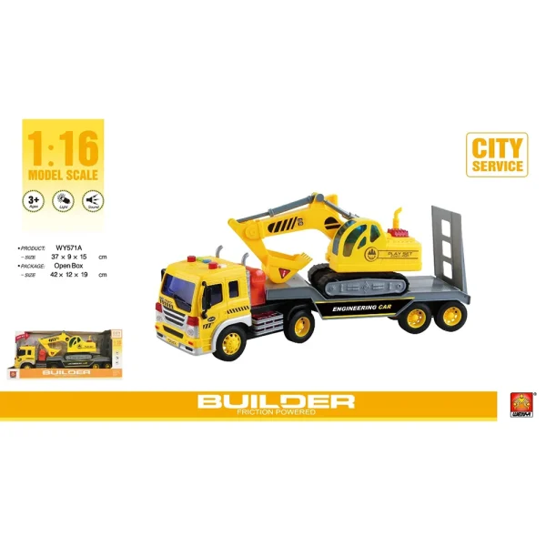 Camion cu sunete, cu remorca in set cu masinute