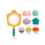 Set jucării de baie cu plasă de pescuit și animăluțe, Huanger HE0249