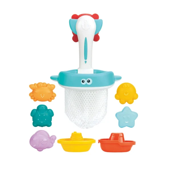 Set jucării de baie cu plasă de pescuit, animăluțe și bărcuțe, Huanger HE0264