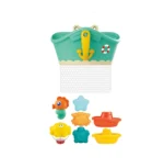 Set de jucării pentru baie cu animale și bărci, cu coș de depozitare, Huanger HE0271 (19018)