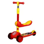 Trotinetă pentru copii 2 în 1 cu scaun, 3 roți luminoase, muzică și lumini, roșu, RTM Scooter (11992)