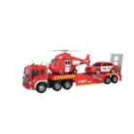 Camion transport pompieri cu trailer, mașină și elicopter - cu inerție, lumini și sunete - 1:16 - WY578B ,Wenyi (25789)