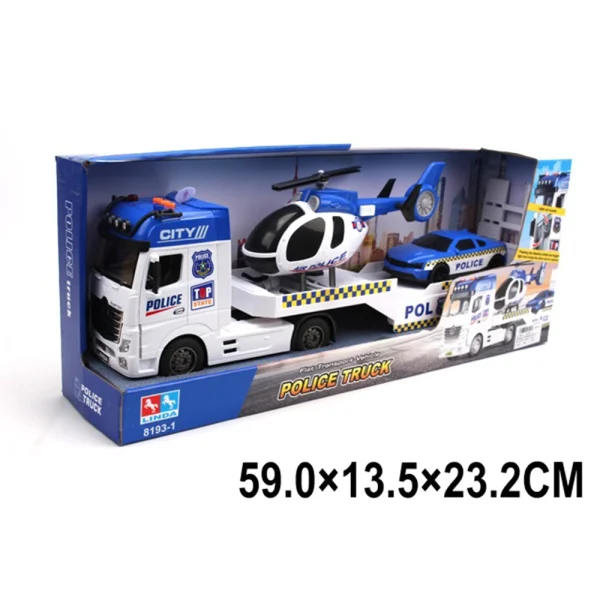 Camion cu sunete, cu remorca in set cu masinuta si elicopter