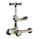 Trotinetă pentru copii 2 în 1 cu scaun, 3 roți luminoase, muzică și lumini, bej, RTM Scooter (91800)