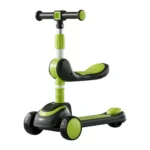 Trotinetă pentru copii 2 în 1 cu scaun, 3 roți luminoase, muzică și lumini, verde, RTM Scooter (91803)