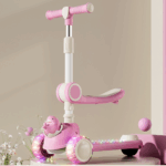 Trotinetă pentru copii 2 în 1 cu scaun, 3 roți luminoase, muzică și lumini, roz, RTM Scooter (010801) - imagine 2