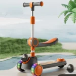 Trotinetă pentru copii 2 în 1 cu scaun, 3 roți luminoase, muzică și lumini, gri, RTM Scooter (010802) - imagine 2