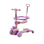 Trotinetă pentru copii 6 în 1 cu scaun, mâner parental, roți luminoase și muzică, roz, RTM Scooter