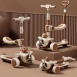 Trotinetă pentru copii 6 în 1 cu scaun, mâner parental, roți luminoase și muzică, bej, RTM Scooter (64471) - imagine 2