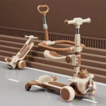 Trotinetă pentru copii 6 în 1 cu scaun, mâner parental, roți luminoase și muzică, bej, RTM Scooter (64471) - imagine 3