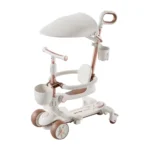 Trotinetă pentru copii cu scaun, parasolar și mâner parental, transformabilă, roți luminoase, muzică și lumini, alb, RTM Scooter (80263)