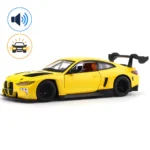 Mașină din metal BMW M4 GT3, scară 1:24, galbenă, MSZ (68277A)