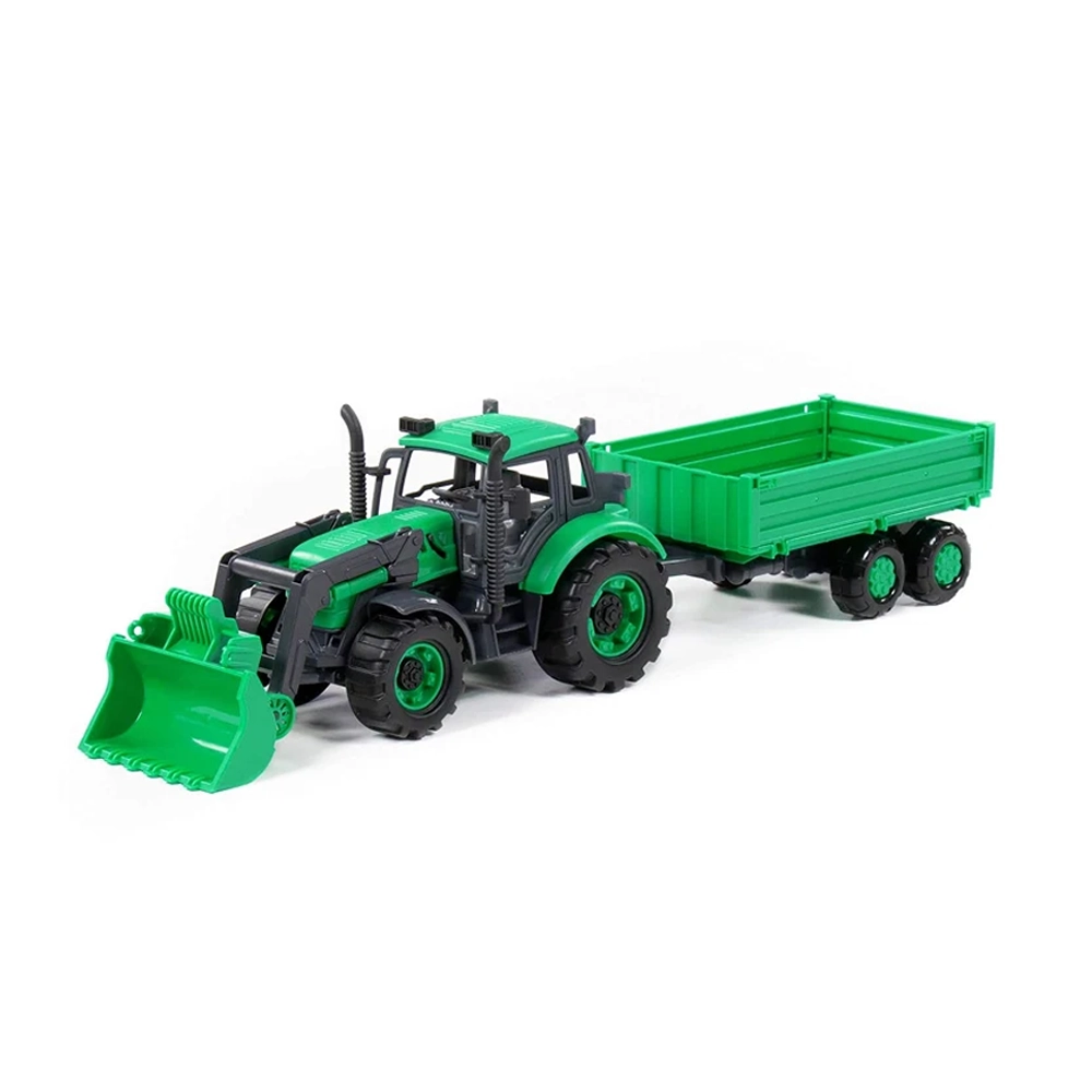 91826 Tractor cu inerție și remorcă Progress, verde, Polesie (91826) - imagine 1