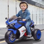 Motocicletă electrică pentru copii cu parbriz iluminat LED, albastră - imagine 4