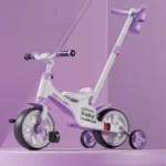 Tricicletă 4 în 1 pentru copii, cu mâner parental, muzică și lumini, mov (402867) - imagine 2