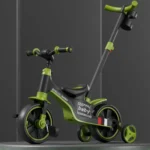 Tricicletă 4 în 1 pentru copii, cu mâner parental, muzică și lumini, verde (58367) - imagine 2