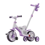 Tricicletă 4 în 1 pentru copii, cu mâner parental, muzică și lumini, mov (402867)