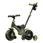 Tricicletă 4 în 1 pentru copii, cu mâner parental, muzică și lumini, verde (58367)