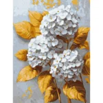 Pictură pe numere Hortensie aurie, cu vopsele metalice, 40x50 cm, Ideyka