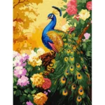 Pictură pe numere Păun printre flori, 30x40 cm, Ideyka