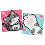 Mozaic cu diamante pe magnet, Pisică gri pufoasă, set 2 buc, 9x9 cm, Ideyka