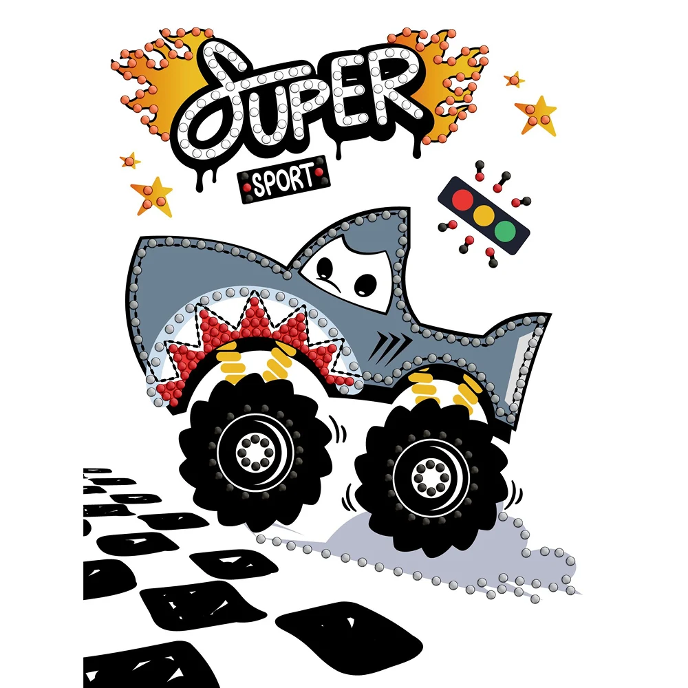 AM1230 Mozaic cu diamante parțial, Mașină rechin, 15x20 cm, Ideyka - imagine 1