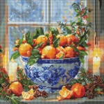Mozaic cu diamante Fructe citrice în vază, 40x40 cm, Ideyka (AMO20007)