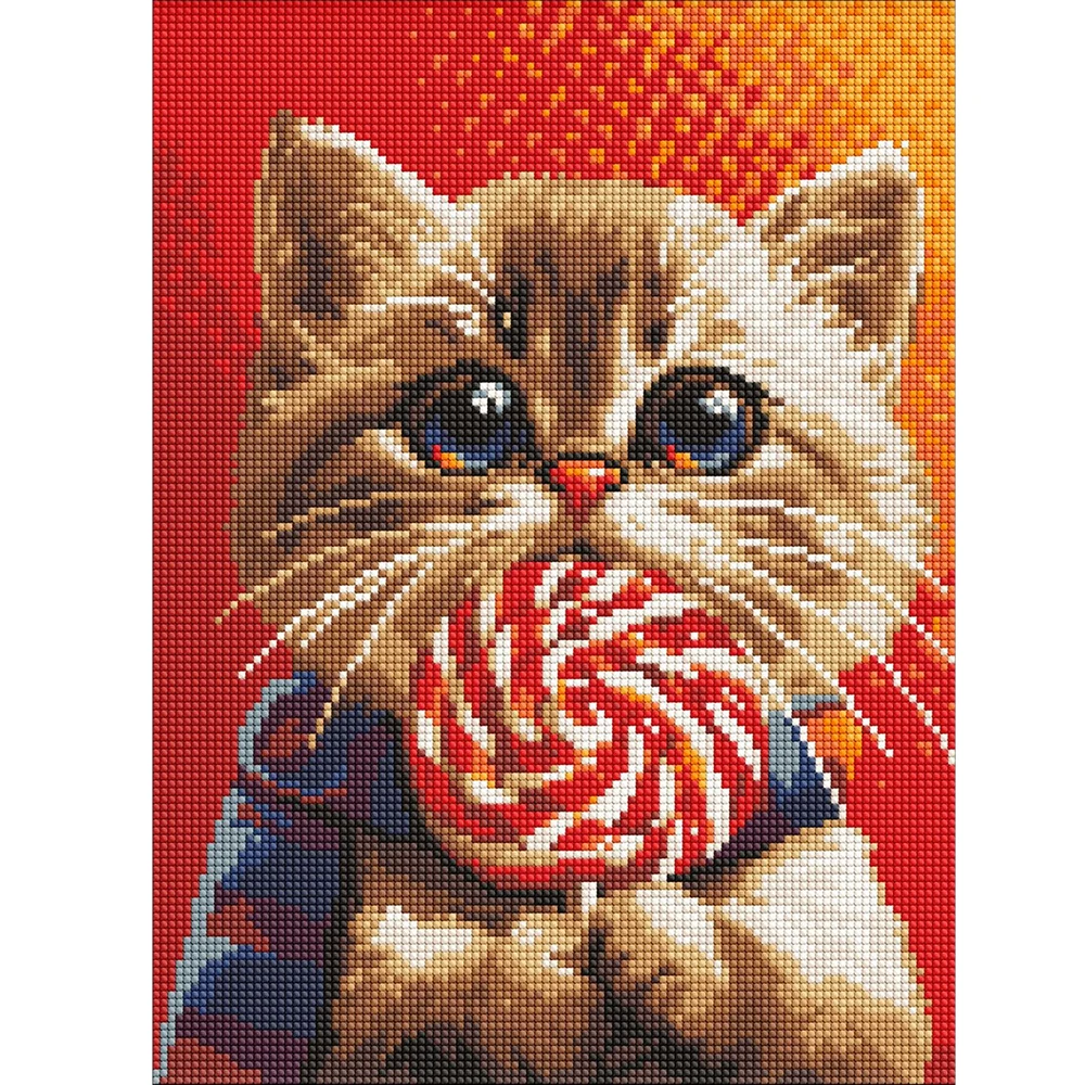 AM7976 Mozaic cu diamante Pisică cu acadea, efect holografic AB, 30x40 cm, Ideyka (AMO7976) - imagine 1
