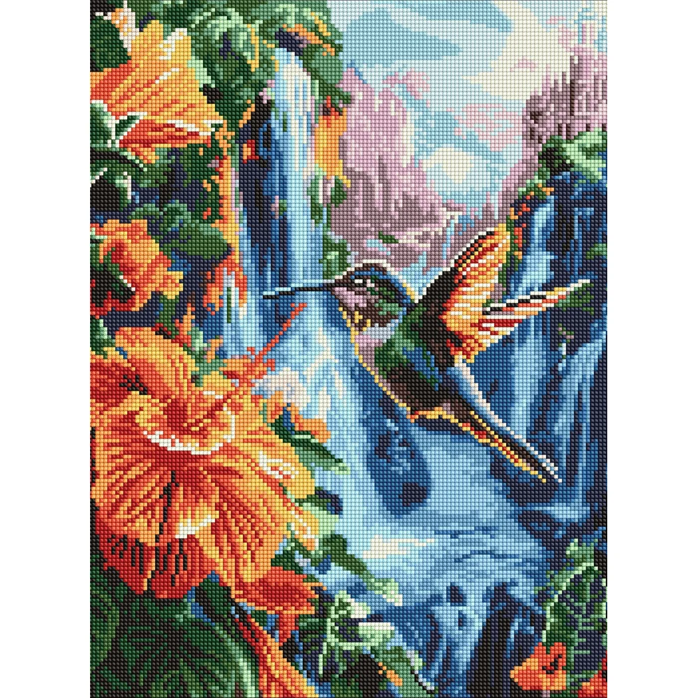 AM8100 Mozaic cu diamante Pasăre tropicală, 40x50 cm, Ideyka (AMO8100) - imagine 1