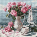 Mozaic cu diamante Trandafiri de dimineață, 40x40 cm, Ideyka (AMO8341)