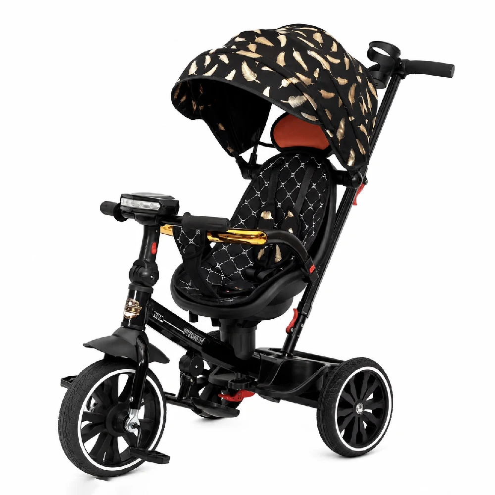 47598 Tricicletă pentru copii cu muzică și scaun rotativ 360°, negru-auriu (47598) - imagine 1
