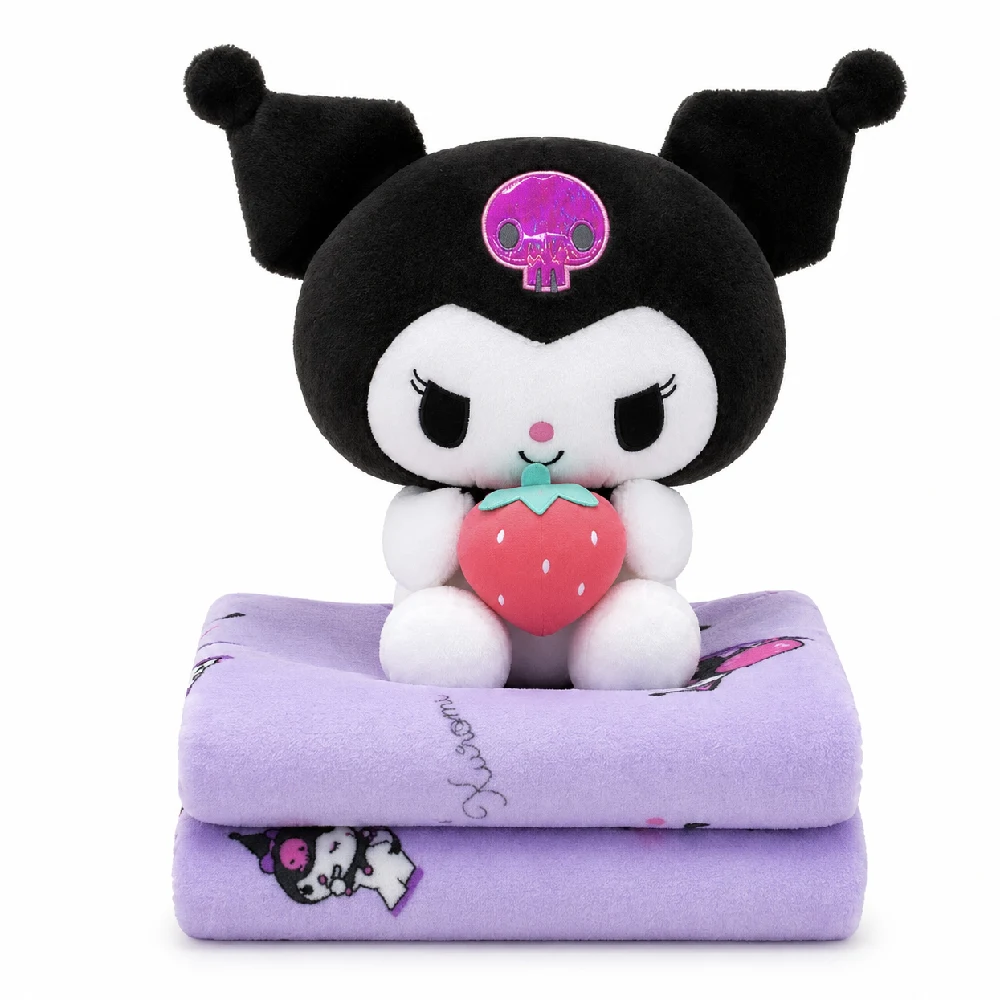 548964 Jucărie din pluș Kuromi cu căpșună 40cm, cu plapumă 1x1.6m (548964) - imagine 1