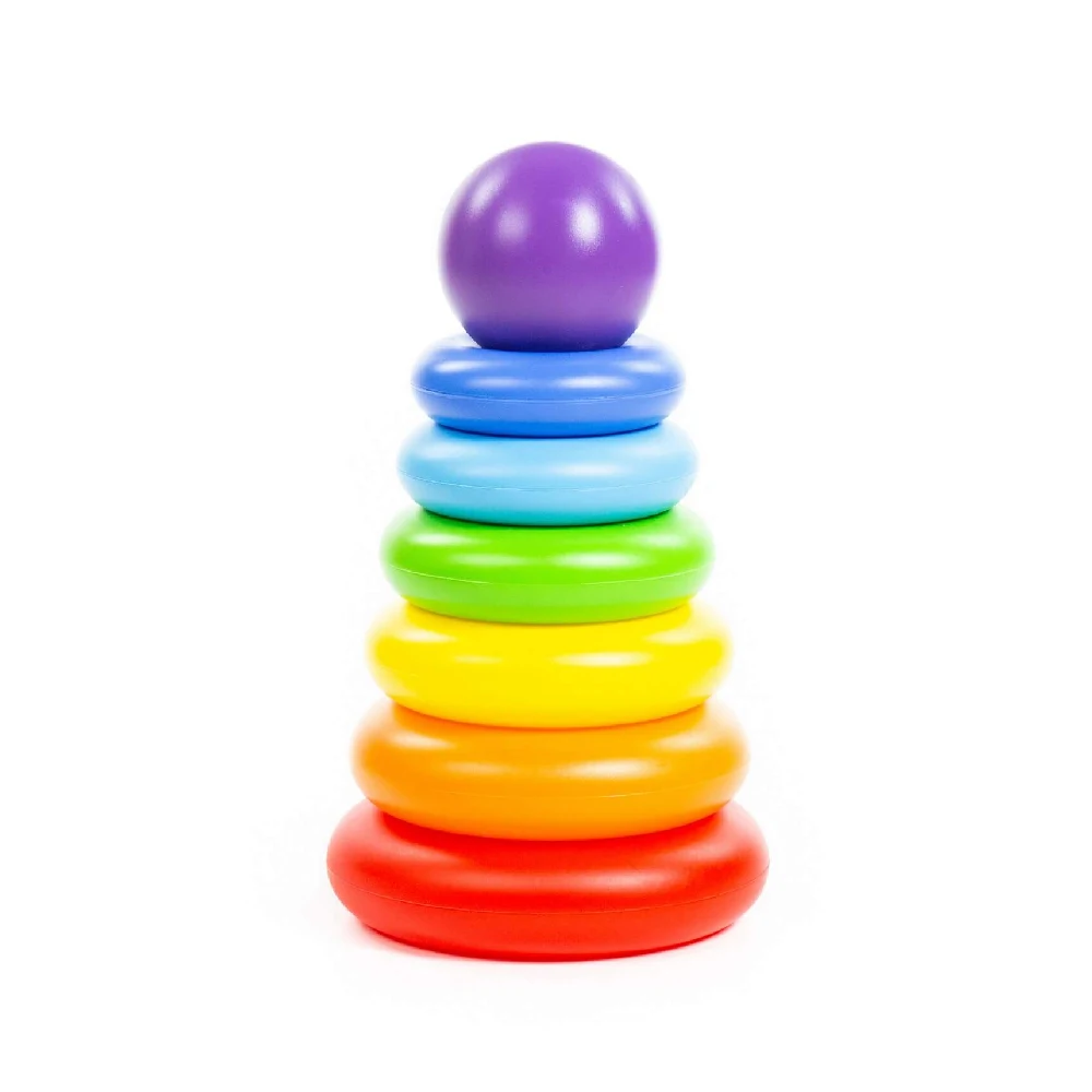 62383 Piramidă pentru copii cu inele colorate și bilă, 8 piese, Polesie - imagine 1